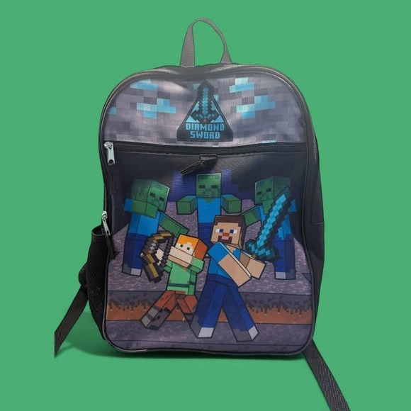 Minecraft Diamond Sword Polyester Black and Colorful Backpack - Picture 1 of 10